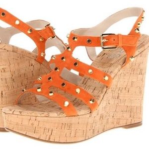 Michael Kors Kaida Tangerine Suede Strappy Wedges
